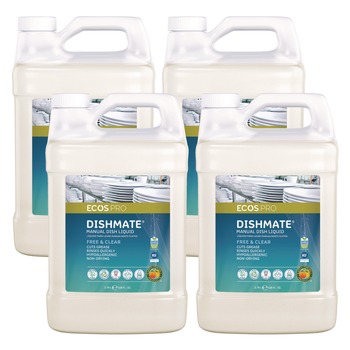  | ECOS PRO PL972104CT 1 Gallon Dishmate Manual Dish Liquid Jug - Free and Clear (4/Carton)