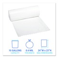 Low-Density Trash Bags | Boardwalk H4823LWKR01 10 Gallon 0.4 mil 24 in. x 23 in. Perforated Roll Low-Density Waste Can Liners - White (25 Bags/Roll, 20 Rolls/Carton) image number 4