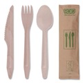 Cutlery Kits | Eco-Products EP-S215 General Purpose Fork/Knife/Napkin/Spoon Wood Cutlery - Natural (500/Carton) image number 1