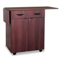 Refreshment Stations | Safco 8962MH 32.5 in. to 56.25 in. x 20.5 in. x 38.75 in. 1 Drawer 3 Shelves Engineered Wood Hospitality Cart with Drop Leaves - Mahogany image number 1