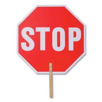 OFFICE SIGNS AND SIGN HOLDERS | Tatco 17520 18 in. Red/White Face White Graphics Handheld Stop Sign