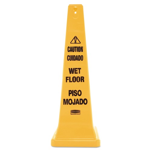 Signs | Rubbermaid Commercial FG627677YEL 12.25 in. x 12.25 in. x 36 in. Multilingual Wet Floor Safety Cone image number 0