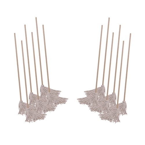 Mops | Boardwalk BWK120C Handle/Deck Mops with No. 20 Head and 54 in. Handle - White Cotton Head/Natural Wood Handle (6/Carton) image number 0