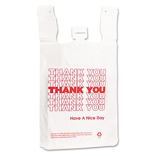T-Sacks & Thank You Bags | Barnes Paper Company 6415THYOU 4 in. x 15 in. 2 mil Plastic Thank-You T-Sack - White (2000/Carton) image number 0