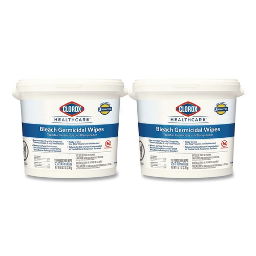 Cleaning Cloths & Wipes | Clorox Healthcare 30358 12 in. x 12 in. 1-Ply Bleach Germicidal Wipes - Unscented, White (110/Bucket, 2 Buckets/Carton) image number 0