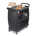 Carts | Boardwalk CC203603 18 in. x 36.25 in. x 38 in. 300 lb Capacity Plastic Bussing Cart with 3 Shelves - Black image number 4