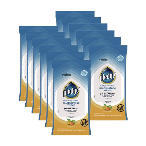 Cleaning Cloths & Wipes | Pledge 319249 7 in. x 10 in. Multi-Surface Cleaner Wipes - Fresh Citrus (25/Pack, 12 Packs/Carton) image number 0