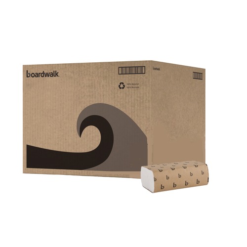 Perforated Roll & Hand Towels | Boardwalk B6200 9 in. x 9.45 in. 1-Ply Multifold Paper Towels - White (16/Carton) image number 0