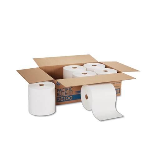 Perforated Roll & Hand Towels | Georgia Pacific Professional 26100 7.78 in. x 1000 ft. 1-Ply Pacific Blue Basic Paper Towels - White (6 Rolls/Carton) image number 0
