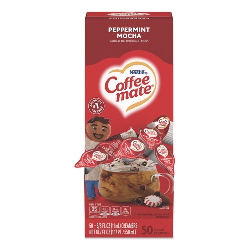 Creamers | Coffee-Mate 12072787 0.38 oz. Mini Cups Liquid Coffee Creamer - Peppermint Mocha (50/Box) image number 0