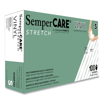 SemperCare SCVNP102 Stretch Vinyl Examination Gloves - Small, Cream (100/Box)