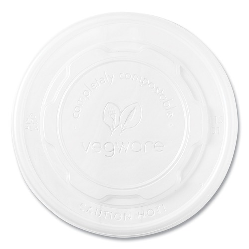 Food Containers & Lids | Vegware VLID115S 115-Series Compostable Plastic Flat Hot Lids - White (500/Carton) image number 0