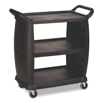 Boardwalk CC2036BW03 18 in. x 36.25 in. x 38 in. 300 lb Capacity Plastic Bussing Cart with 3 Shelves - Black