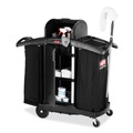 Perforated Roll & Hand Towels | Rubbermaid Commercial FG9T7800BLA High-Security 2-Shelf Housekeeping Cart - Black/Silver image number 4