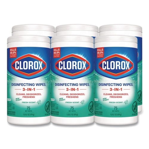 Cleaning Cloths & Wipes | Clorox 01656 7 in. x 8 in. 1-Ply Disinfecting Wipes - Fresh Scent, White (450/Carton) image number 0