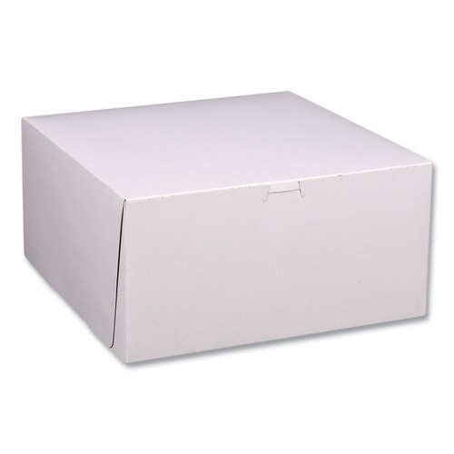 Bakery Boxes & Containers | SCT 1589 12 in. x 12 in. x 6 in. Standard Paper One-Piece Non-Window Bakery Boxes - White/Brown (50/Bundle) image number 0