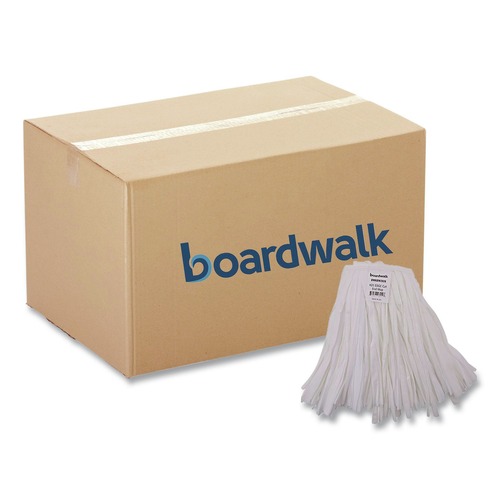 Mop Heads | Boardwalk BWK8002 Enviro Clean Looped Mop Head With Tailband - Medium, White (12/Carton) image number 0