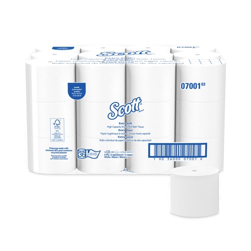 Perforated Roll & Hand Towels | Scott 07001 2-Ply Septic Safe Essential Extra Soft Coreless Standard Roll Bath Tissue - White (36/Carton) image number 0