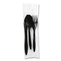 Cutlery Kits | Boardwalk BWK3KITBLPS 3-Piece Polystyrene Fork/Knife/Teaspoon Cutlery Kit - Black (250/Carton) image number 2