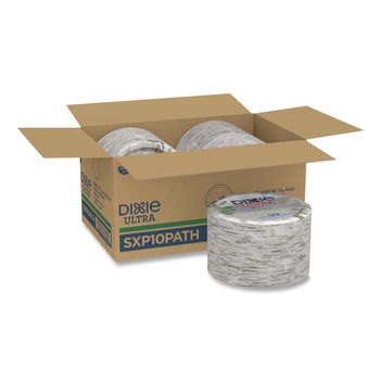 PLATES | Dixie SXP10PATH Pathways 10.13 in. Diameter Heavyweight WiseSize Paper Plates with Soak Proof Shield - Green/Burgundy (500/Carton)