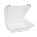 Food Containers & Lids | Pactiv Corp. YTD199010000 9.13 in. x 9 in. x 3.25 in. Dual Tab Lock Foam Hinged Lid Containers - White (150/Carton) image number 1