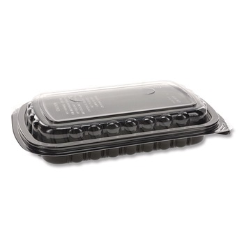 Pactiv Corp. 0CNC10700DZY MealMaster 10 x 7.1 x 2.1 Rib Container - Black/Clear (90/Carton)
