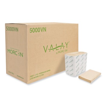 DISPENSER NAPKINS | Morcon Paper 5000VN Valay 6.5 in. x 8.25 in. 2-Ply Interfolded Napkins - Kraft (6,000/Carton)
