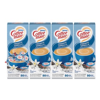 Coffee-Mate 11001206 0.38 oz Liquid Coffee Creamer Mini Cups - French Vanilla (50/Box, 4 Boxes/Carton)