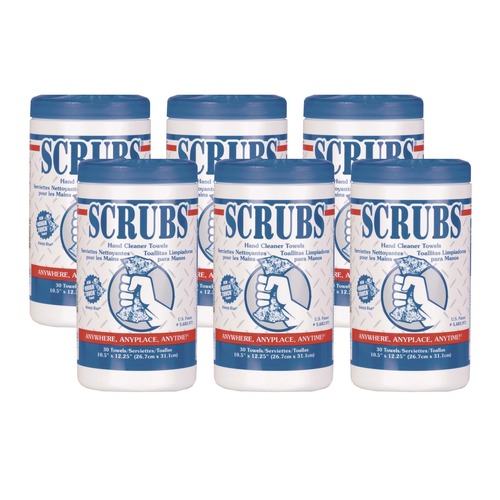 Hand Sanitizing Wipes | SCRUBS 42230 10 x 12 1-Ply Hand Cleaner Towels - Blue/White/Citrus (6/Carton) image number 0