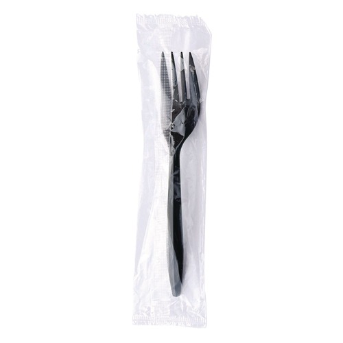 Disposable Forks | Boardwalk BWKFORKBLPPIW Mediumweight Wrapped Polypropylene Plastic Fork Cutlery - Black (1000/Carton) image number 0
