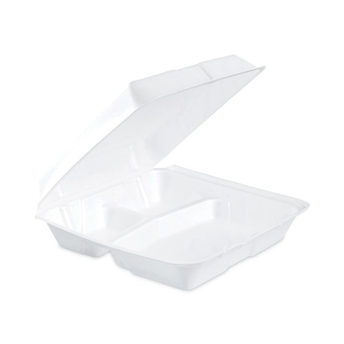 Food Containers & Lids | Dart 95HT3 9.3 in. x 9.5 in. x 3 in. 3 Compartments Insulated Foam Hinged Lid Containers - White (2/Carton) image number 0