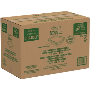 Dart CH24DEF ClearPac SafeSeal 24 oz. Tamper-Resistant/Evident Flat-Lid Containers - Clear (100/Bag, 2 Bags/Carton)