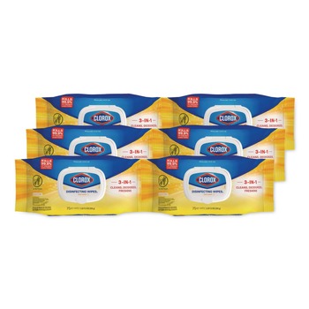 Clorox 31404 8 in. x 7 in. 1-Ply Easy Pull Pack Disinfecting Wipes - Lemon Scent White (6 Boxes/Carton)