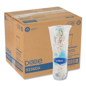 Dixie 5338DX PerfecTouch 8 oz.Paper Hot Cups - Coffee Haze Design (25/Sleeve, 20 Sleeves/Carton)