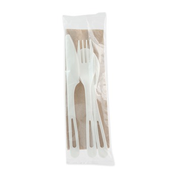 World Centric ASPSTN 6 in. TPLA Compostable Knife/Fork/Spoon/Napkin Cutlery - White (250/Carton)