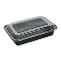 Food Containers & Lids | GEN FCPP-BC-38RECT 8.81 in. x 6.02 in. x 2.48 in. 38 oz. Plastic Microwavable Food Container with Lid - Rectangular Black/Clear (150/Carton) image number 0