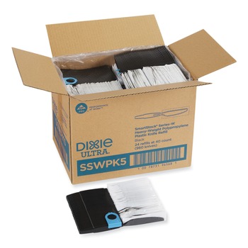 DISPOSABLE KNIVES | Dixie SSWPK5 SmartStock Wrapped Heavyweight Cutlery Knives Refill - Black (960/Carton)