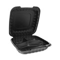 Food Containers & Lids | Pactiv Corp. YCNB09030000 3 Compartment 9.33 in. x 8.88 in. x 3.1 in. EarthChoice SmartLock Microwavable MFPP Hinged Lid Container - Plastic, Black (120/Carton) image number 0