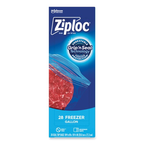 Resealable Bags | Ziploc 351126 1 Gallon 2.7 mil. 9.6 in. x 12.1 in. Zipper Freezer Bags - Clear (28 Bags/Box, 9 Boxes/Carton) image number 0