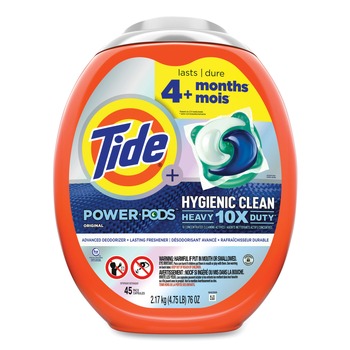 Tide 80735044 Hygienic Clean Heavy 10x Duty Power Pods 76 oz. Tub HE Compatible Laundry Detergent - Original Scent (4/Carton)
