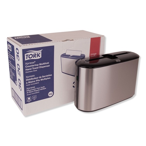 Towel Dispensers | Tork 302030 12.68 in. x 4.56 in. x 7.92 in. Xpress Countertop Towel Dispenser - Stainless Steel/Black image number 0