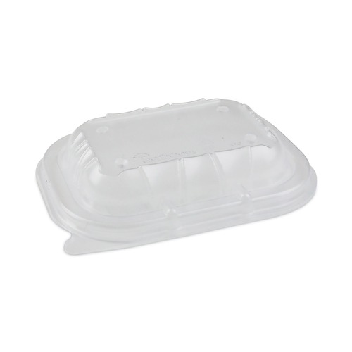 Food Containers & Lids | Pactiv Corp. YCNV6X4PPDL EarthChoice Entree2Go 5.65 in. x 4.25 in. x 0.93 in. Plastic Takeout Container Vented Lid - Clear image number 0