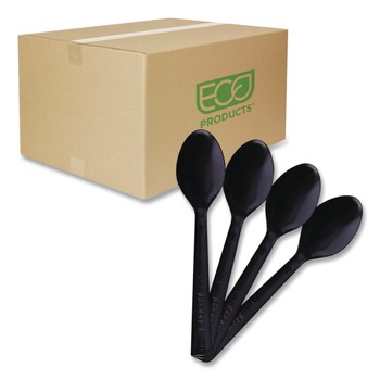 DISPOSABLE SPOONS | Eco-Products EP-S113 6 in. 100% Recycled Content Spoon - Black (1000/Carton)