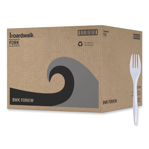 Disposable Forks | Boardwalk BWKFORKIW Mediumweight Wrapped Polypropylene Fork Cutlery - White (1000/Carton) image number 0