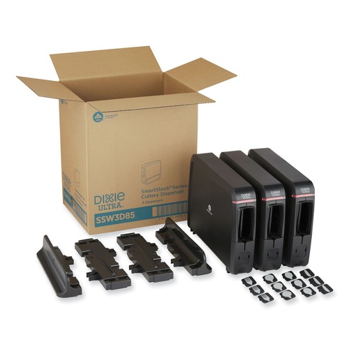 Cutlery Dispensers | Dixie SSW3D85 SmartStock 12.44 in. x 11.17 in. x 10.5 in. Wrapped Cutlery Dispenser - Black (1/Carton) image number 0