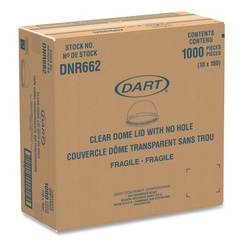 CUP LIDS | Dart DNR662 No Hole Plastic Dome Lid Fits 9 oz to 22 oz. Cups - Clear (1000/Carton)