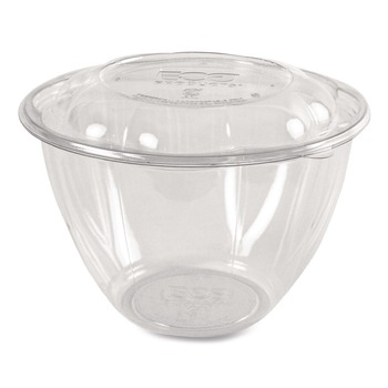 JANITORIAL | Eco-Products EP-SB48 48 oz. Renewable and Compostable Plastic Salad Bowls with Lids - Clear (150/Carton)