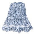Mop Heads | Rubbermaid Commercial FGD51306WH00 Super Stitch 1 in. Blue Headband Cotton/Synthetic Finish Mops - Large White (6/Carton) image number 2