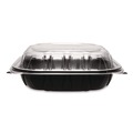 Perforated Roll & Hand Towels | Karat FP-PHC99PP-1C Polypropylene Plastic Hinged Container 9 x 9 x 3 Black/Clear Plastic 50/Pack 3 Packs/Carton image number 5