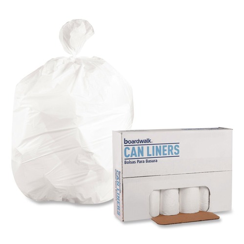 Low-Density Trash Bags | Boardwalk H4823LWKR01 10 Gallon 0.4 mil 24 in. x 23 in. Perforated Roll Low-Density Waste Can Liners - White (25 Bags/Roll, 20 Rolls/Carton) image number 0